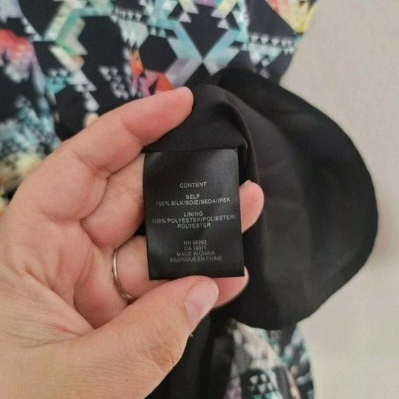 Tibi Geometric Kaleidoscope Print Silk Shift Dress V-Neck Strappy Black Size 2 - Picture 6 of 8